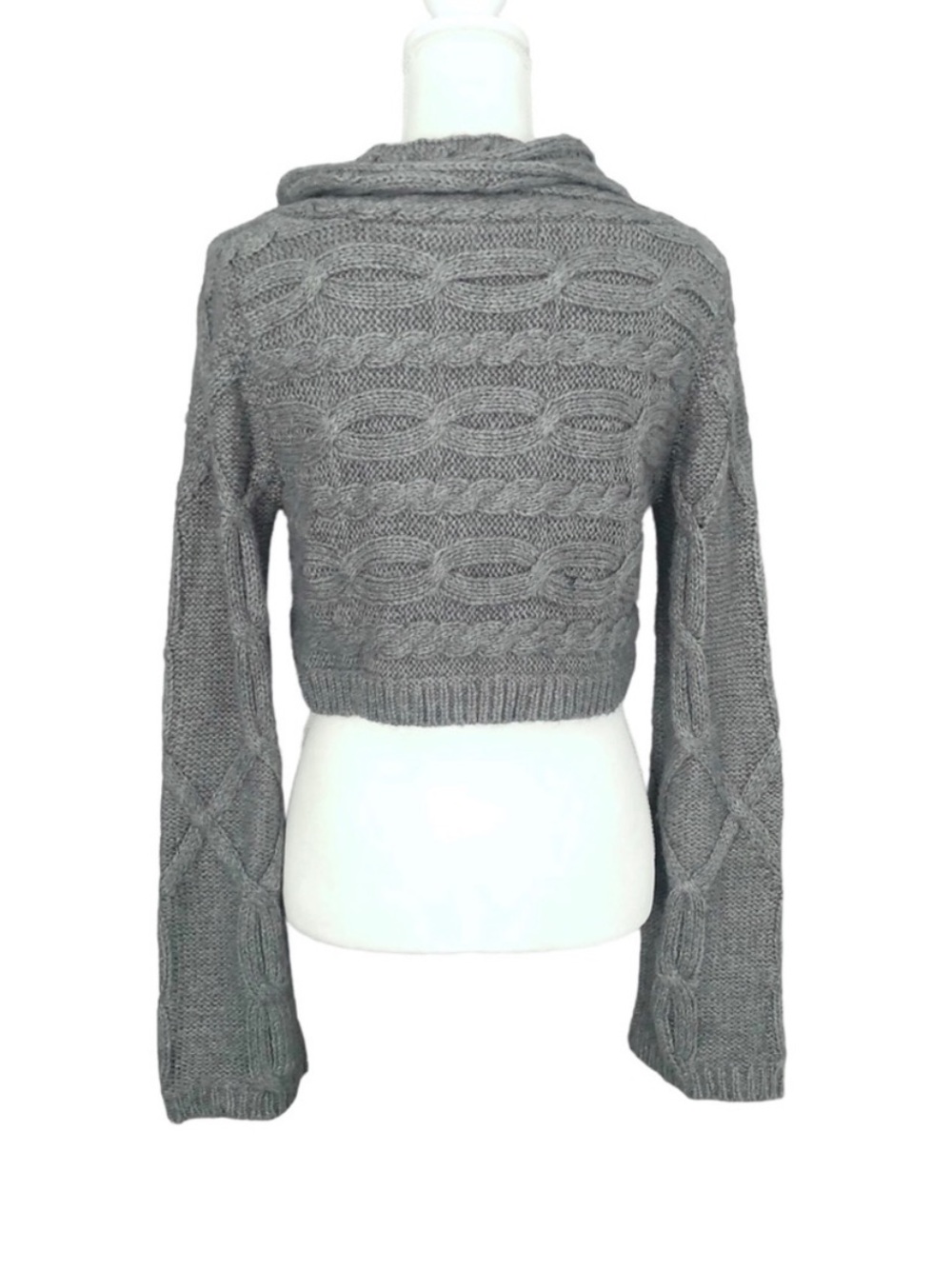 Alpaca Blend Cowl Cropped Cable Knit Sweater - Picture 4 of 10